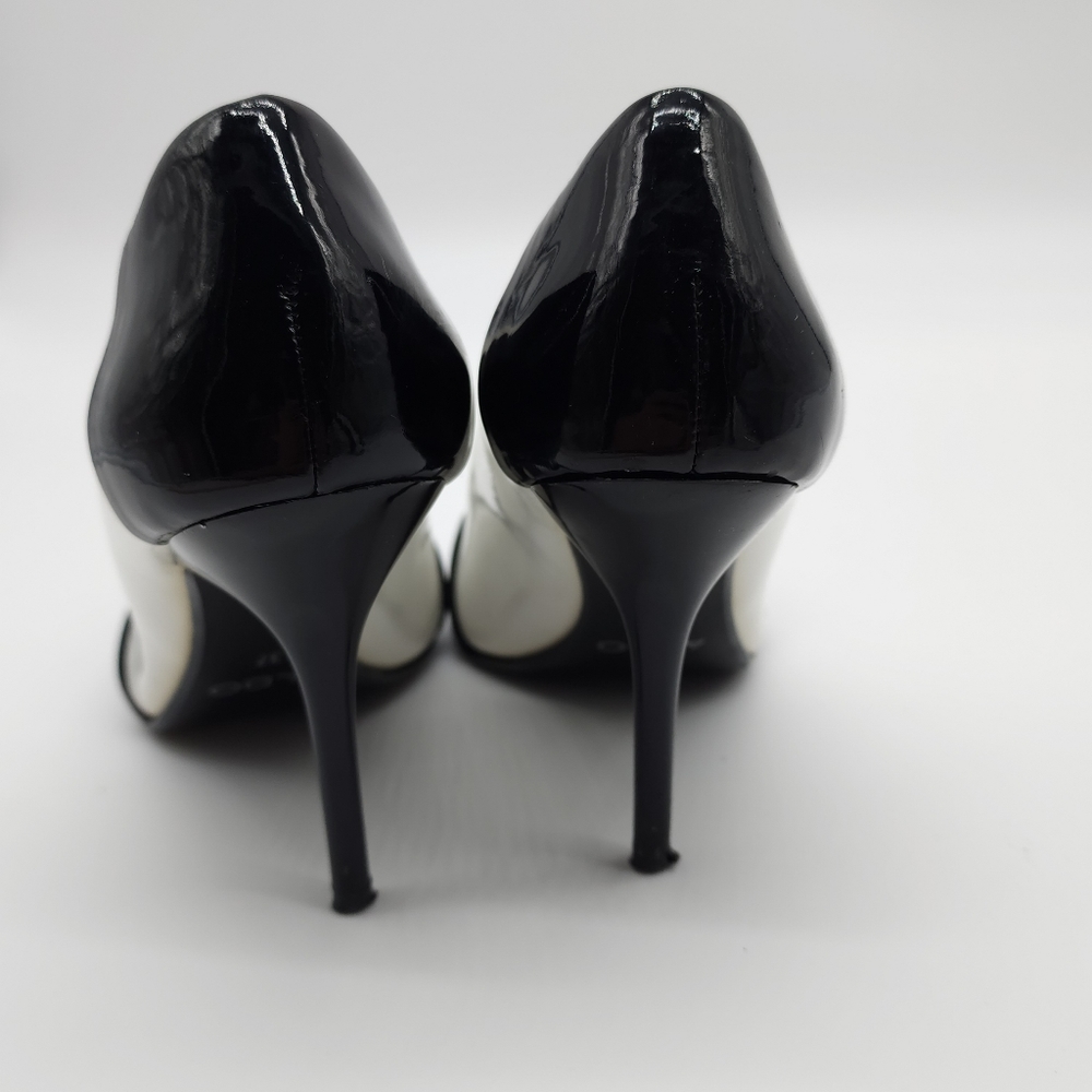 Aus6/ 37 Aldo Black and White Patent Leather Open Toe Heels Shoes - Picture 12 of 16